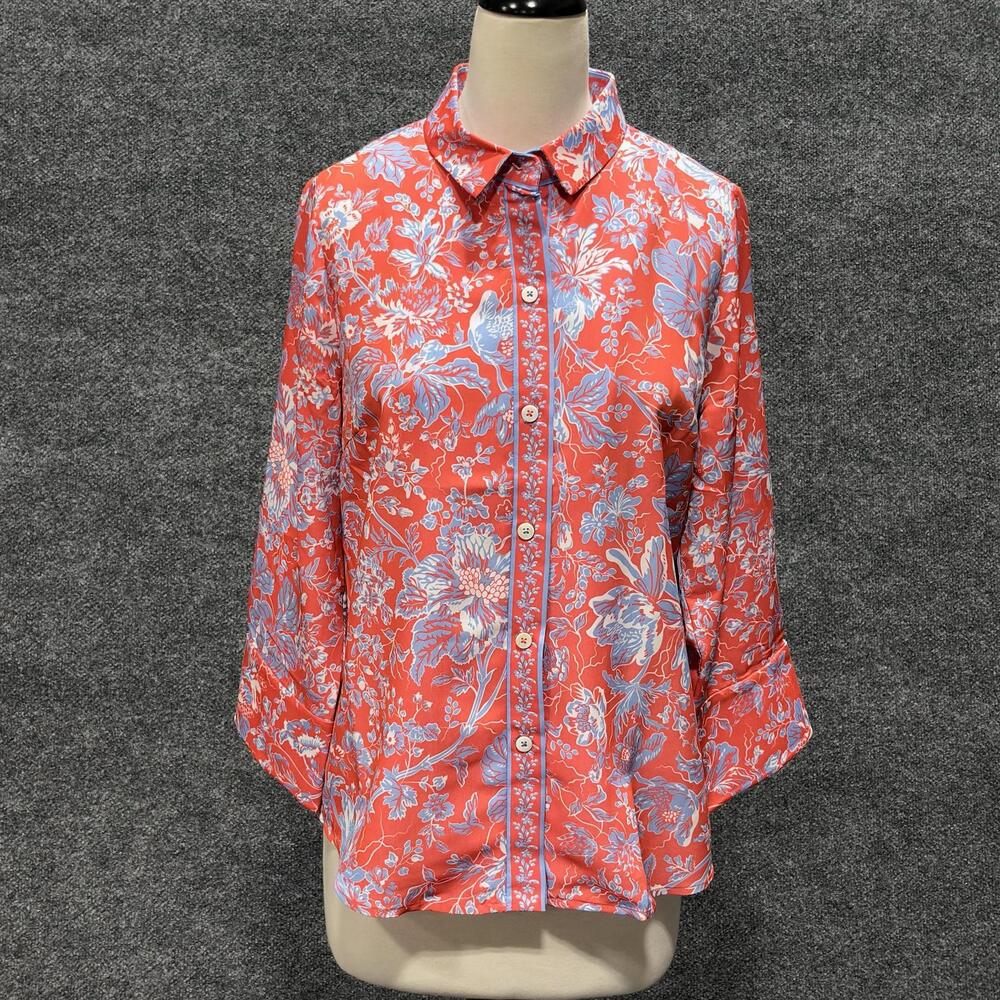 Gretchen Scott Shirt Womens M Medium Coral English Garden Boyfriend Floral